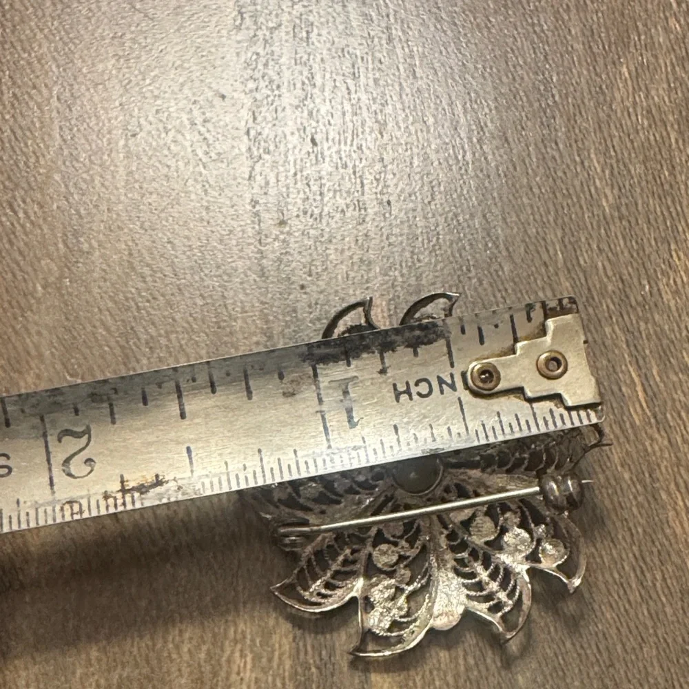 Vintage Sterling Silver Filigree Flower Floral Brooch - Picture 3 of 3